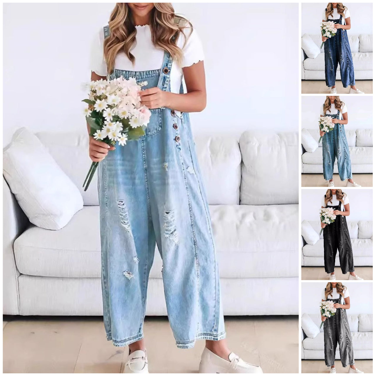 🔥מבצע לזמן מוגבל 50% הנחה💕 אוברול ג'ינס קרועים וחמוד לנשים