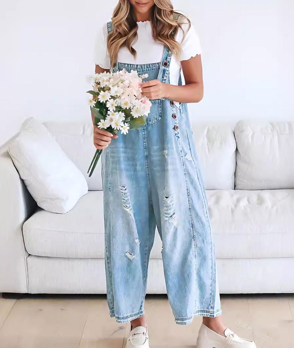 🔥מבצע לזמן מוגבל 50% הנחה💕 אוברול ג'ינס קרועים וחמוד לנשים