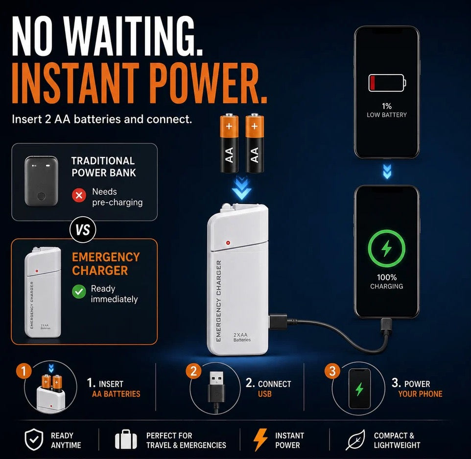 🔋 50% OFF – AA Battery Emergency Phone Charger | Pocket Power Bank with LED Flashlight charm-cart
