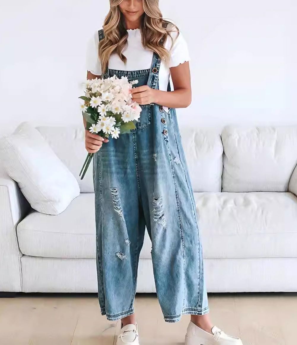 🔥מבצע לזמן מוגבל 50% הנחה💕 אוברול ג'ינס קרועים וחמוד לנשים