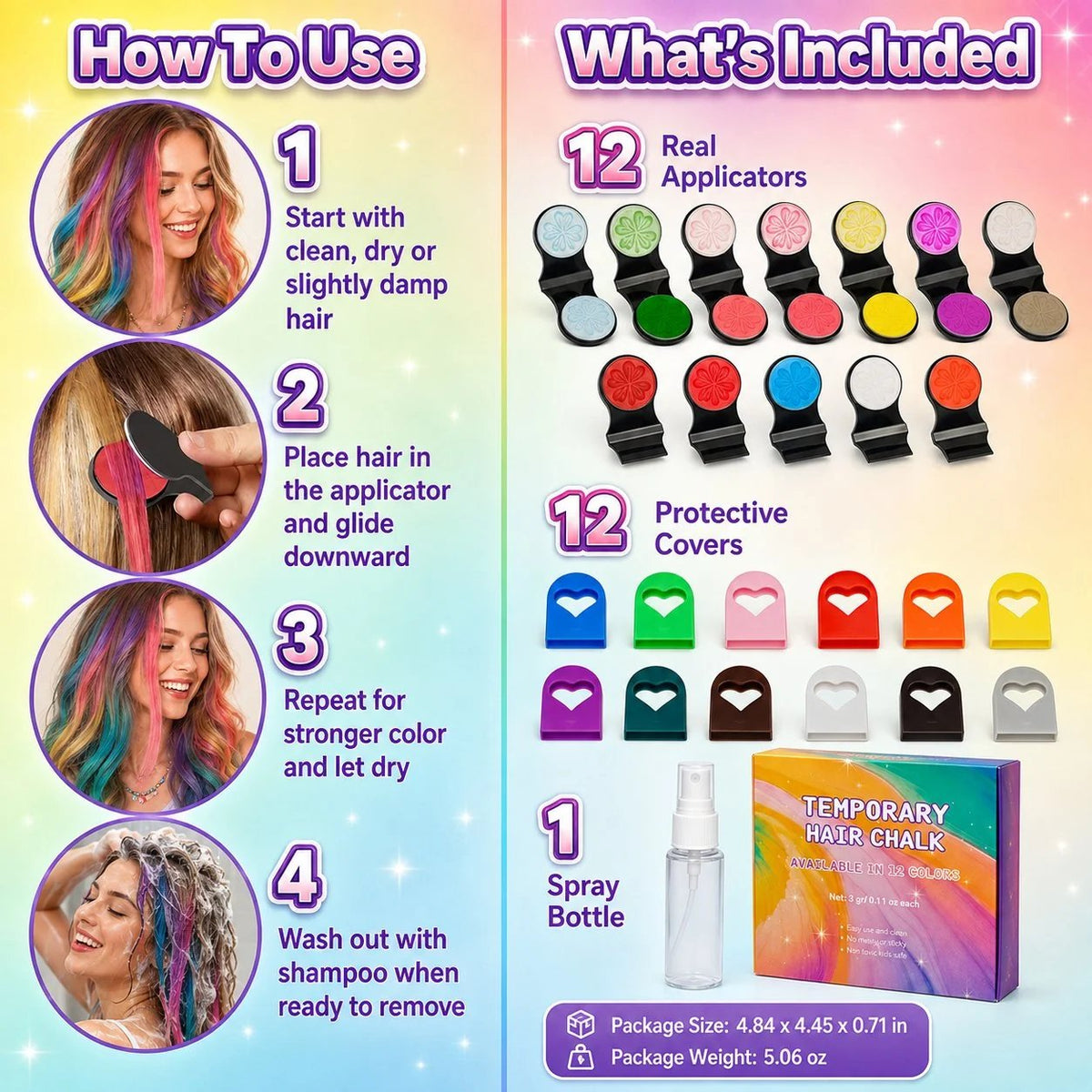 🎉🔥Last Day 52% OFF - 🌈12-Color Temporary Hair Chalk Applicator Set🎁-Ready for Christmas!🎅