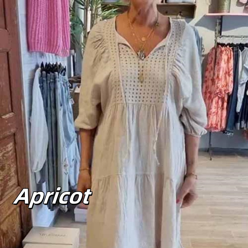 ⏳50% הנחה לזמן מוגבל💥שמלה ארוכה עם מחשוף וי שכבתי וצווארון חצי שרוול לנשים