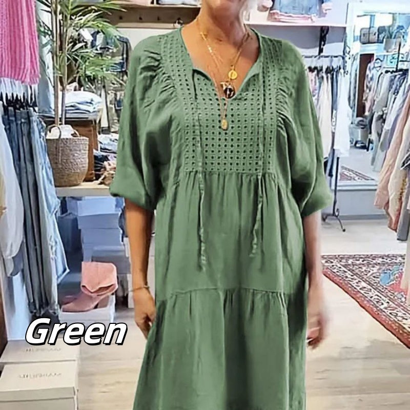 ⏳50% הנחה לזמן מוגבל💥שמלה ארוכה עם מחשוף וי שכבתי וצווארון חצי שרוול לנשים