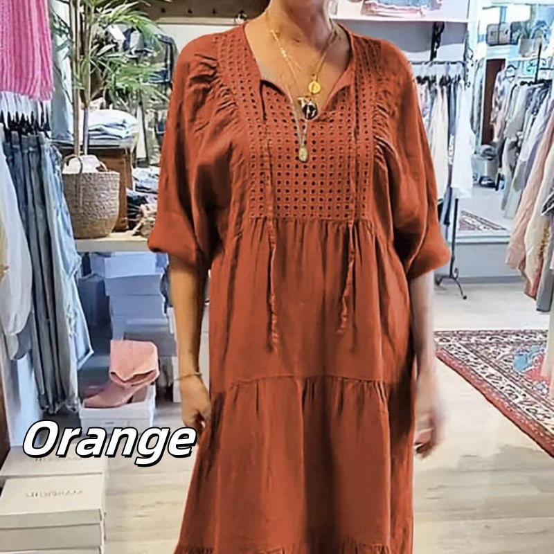 ⏳50% הנחה לזמן מוגבל💥שמלה ארוכה עם מחשוף וי שכבתי וצווארון חצי שרוול לנשים