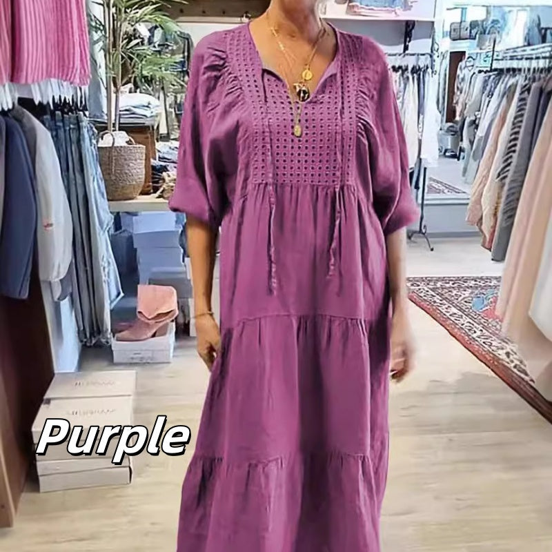 ⏳50% הנחה לזמן מוגבל💥שמלה ארוכה עם מחשוף וי שכבתי וצווארון חצי שרוול לנשים