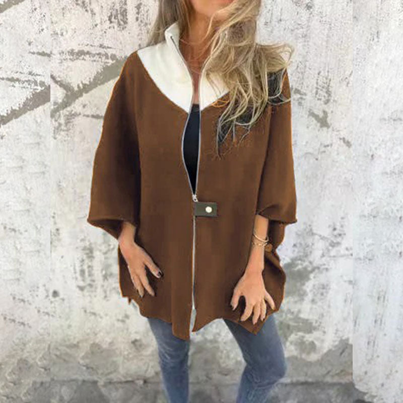 ז'קט חצי רוכסן עם צווארון מעמד מזדמן לנשים