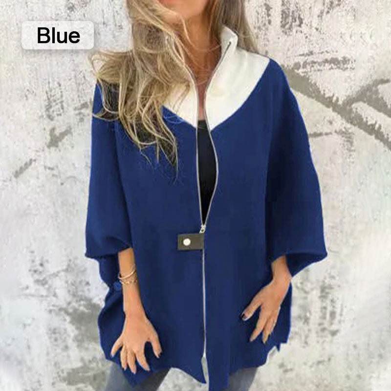ז'קט חצי רוכסן עם צווארון מעמד מזדמן לנשים