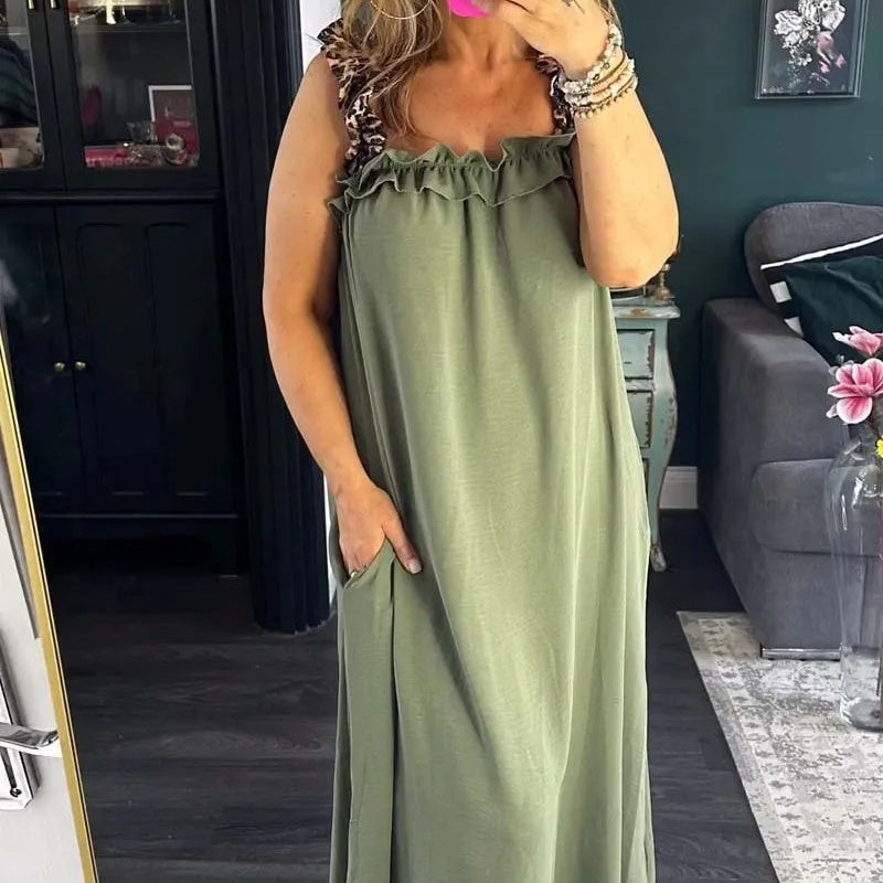 💐ספיישל אביב🎉 שמלת מקסי קז'ואל ללא שרוולים עם כיסים