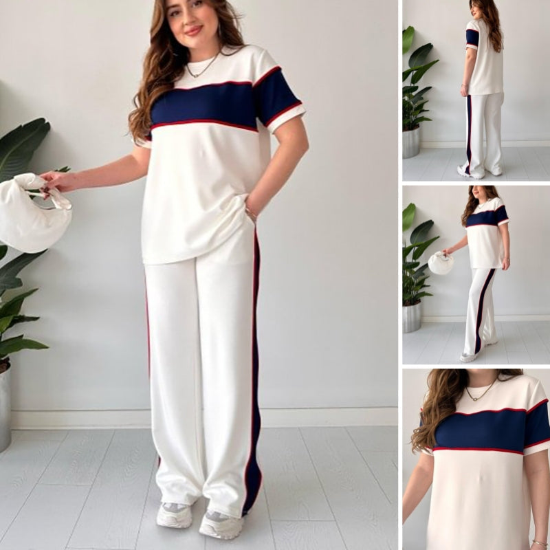 🌸הנחה לזמן מוגבל🌸 אימונית שני חלקים צבעונית בלוק קז'ואל לנשים (עליון + מכנסיים).