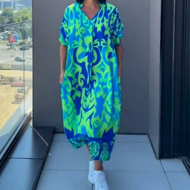 💜מבצע מוגבל 50% הנחה 👗שמלת נשים אלגנטית קז'ואלית עם צווארון V מודפסת