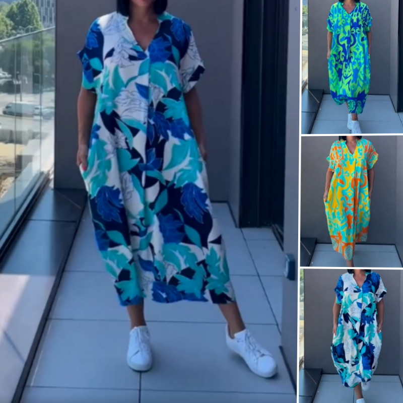 💜מבצע מוגבל 50% הנחה 👗שמלת נשים אלגנטית קז'ואלית עם צווארון V מודפסת