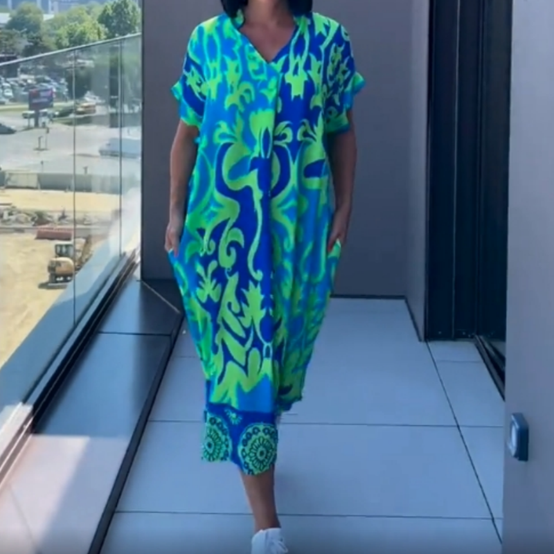 💜מבצע מוגבל 50% הנחה 👗שמלת נשים אלגנטית קז'ואלית עם צווארון V מודפסת