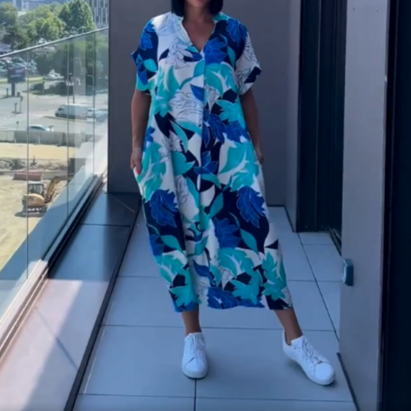 💜מבצע מוגבל 50% הנחה 👗שמלת נשים אלגנטית קז'ואלית עם צווארון V מודפסת