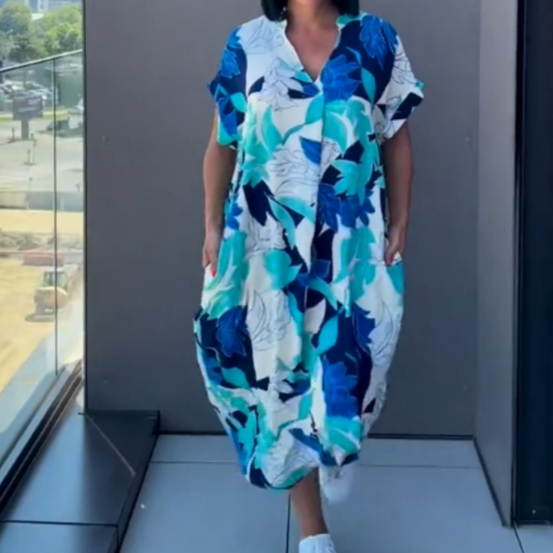 💜מבצע מוגבל 50% הנחה 👗שמלת נשים אלגנטית קז'ואלית עם צווארון V מודפסת