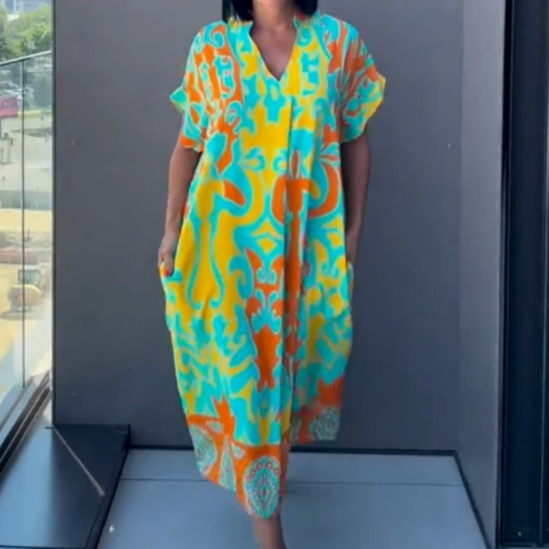 💜מבצע מוגבל 50% הנחה 👗שמלת נשים אלגנטית קז'ואלית עם צווארון V מודפסת