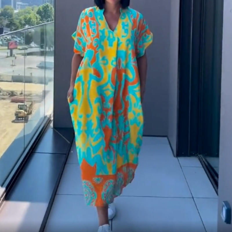 💜מבצע מוגבל 50% הנחה 👗שמלת נשים אלגנטית קז'ואלית עם צווארון V מודפסת