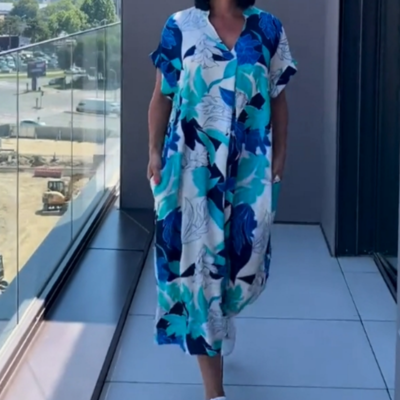 💜מבצע מוגבל 50% הנחה 👗שמלת נשים אלגנטית קז'ואלית עם צווארון V מודפסת