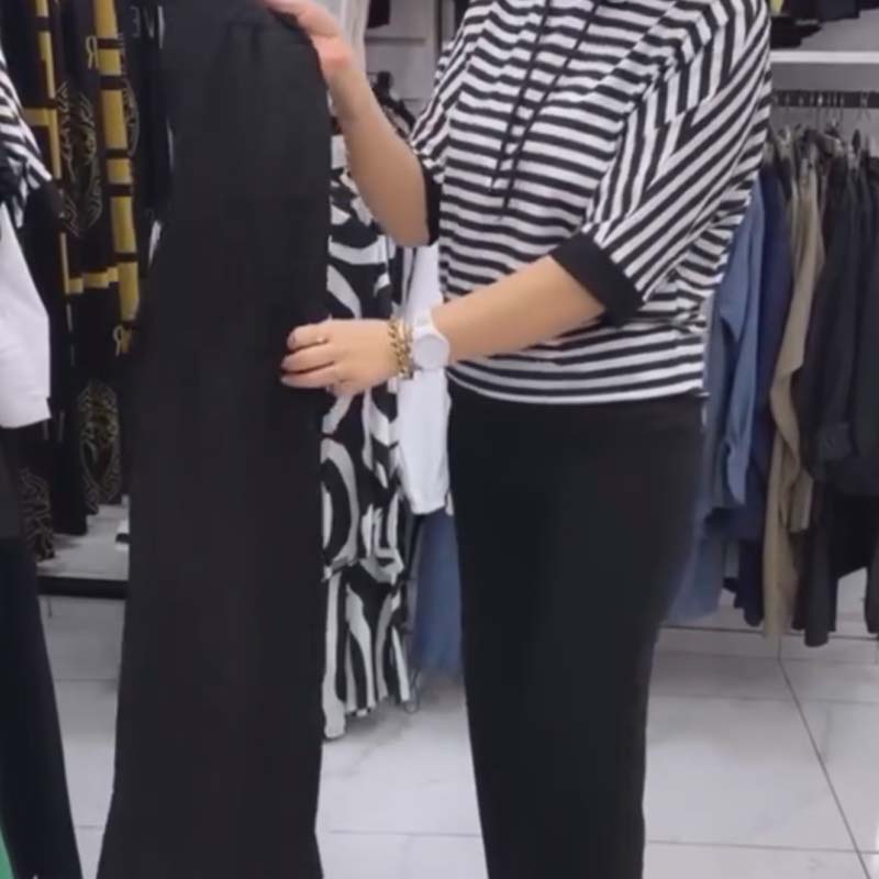 סט טופ פסים נשים ומכנסיים סולידיים