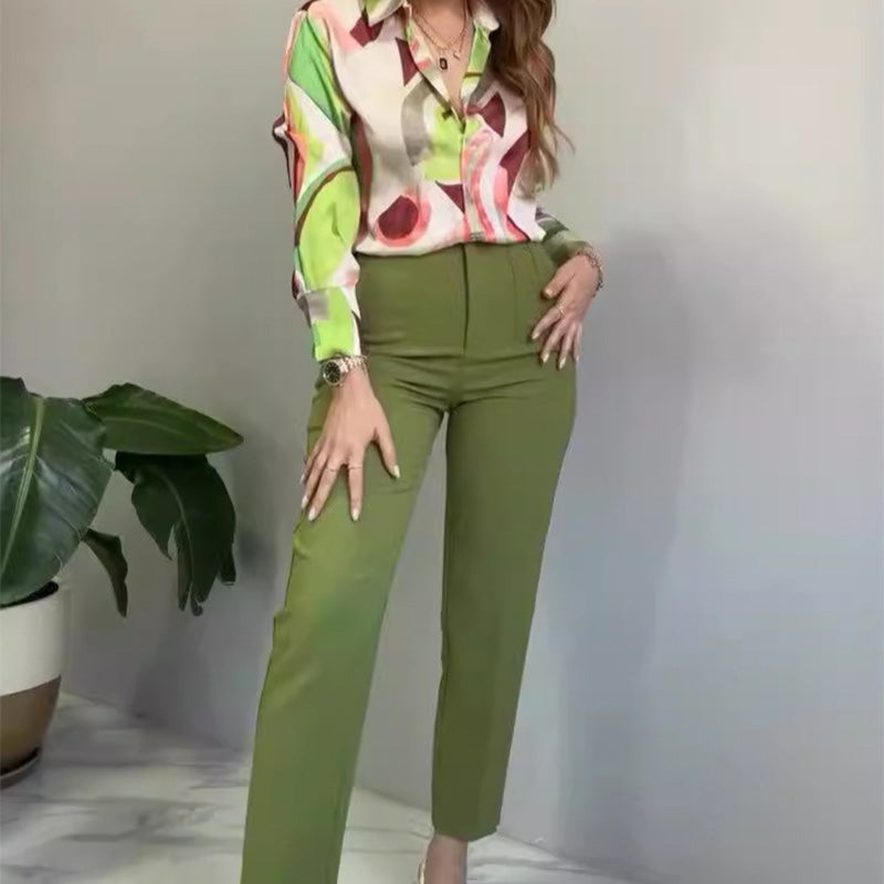 🌸 הכי טוב לקיץ 💐 חולצה ומכנסיים מודפסים לנשים (סט 2 חלקים מבד יוקרתי)