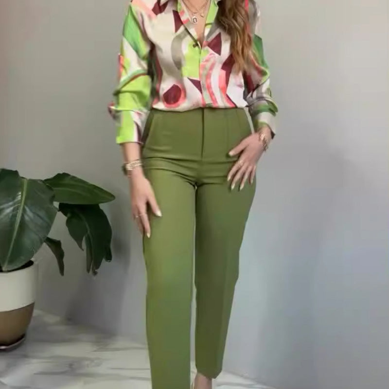 🌸 הכי טוב לקיץ 💐 חולצה ומכנסיים מודפסים לנשים (סט 2 חלקים מבד יוקרתי)