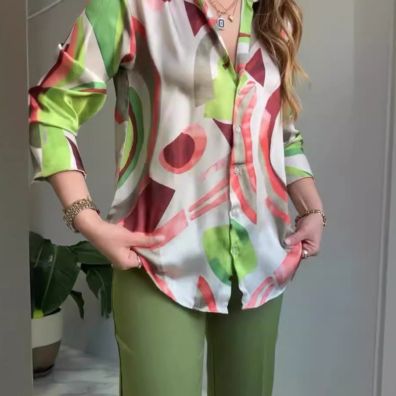 🌸 הכי טוב לקיץ 💐 חולצה ומכנסיים מודפסים לנשים (סט 2 חלקים מבד יוקרתי)