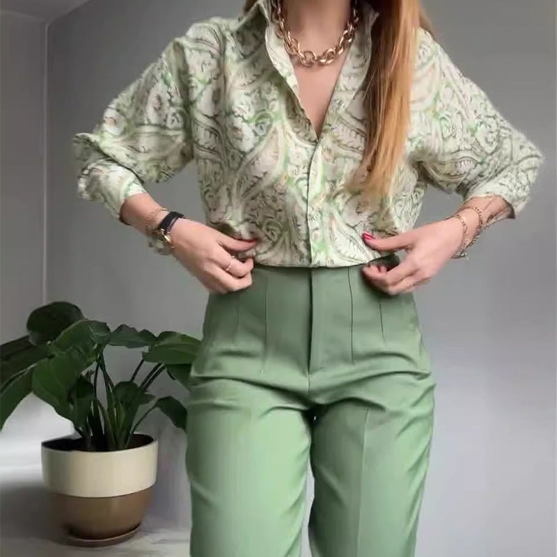 🌸 הכי טוב לקיץ 💐 חולצה ומכנסיים מודפסים לנשים (סט 2 חלקים מבד יוקרתי)