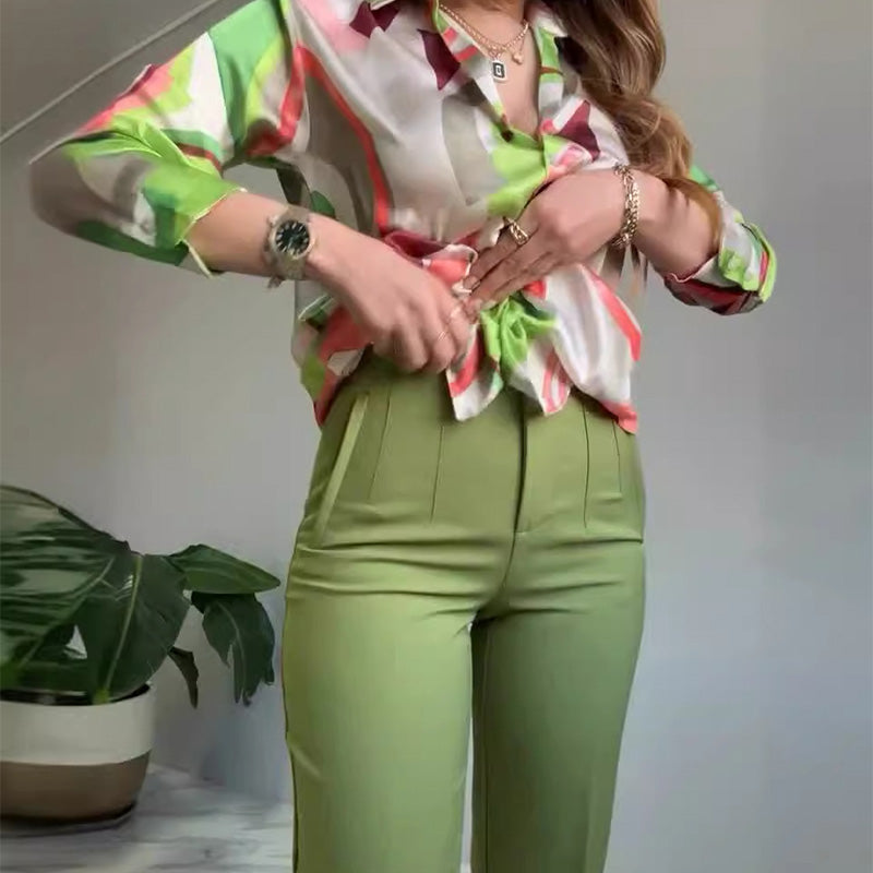 🌸 הכי טוב לקיץ 💐 חולצה ומכנסיים מודפסים לנשים (סט 2 חלקים מבד יוקרתי)