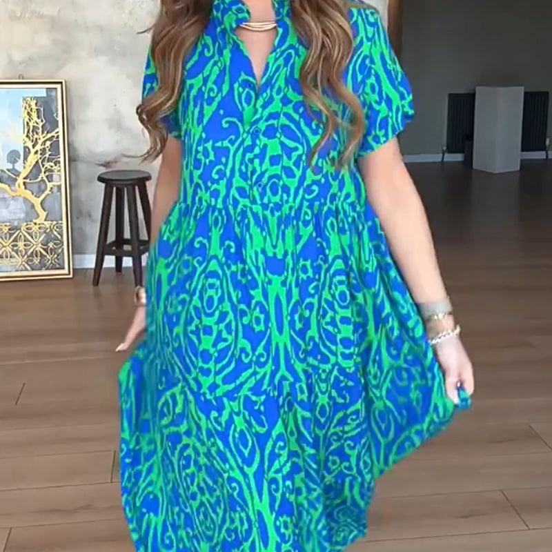 🌊מבצע מוגבל בזמן של 50% הנחה🎨שמלה ארוכה עם הדפס קז'ואל לנשים בגזרת A