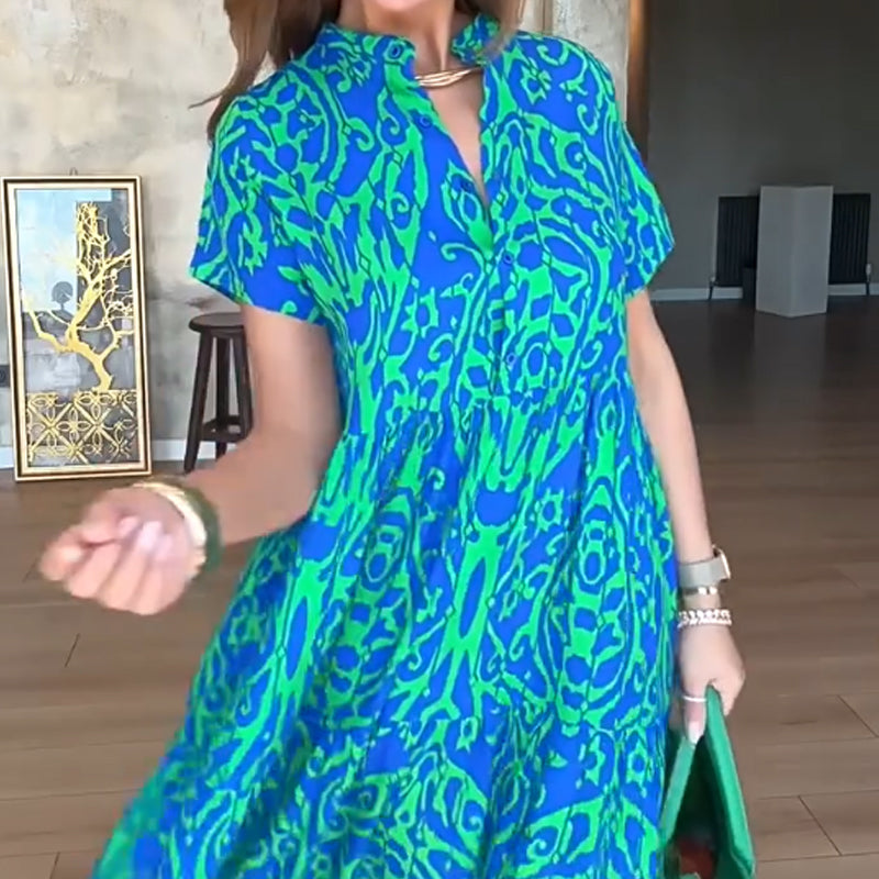 🌊מבצע מוגבל בזמן של 50% הנחה🎨שמלה ארוכה עם הדפס קז'ואל לנשים בגזרת A