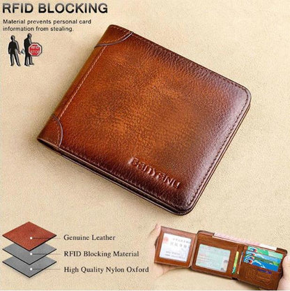 ארנק עור מינימליסטי לגברים עם חסימת RFID - עור פרה דק במיוחד, שכבה עליונה אמיתית, עיצוב קצר לנשיאה יומיומית