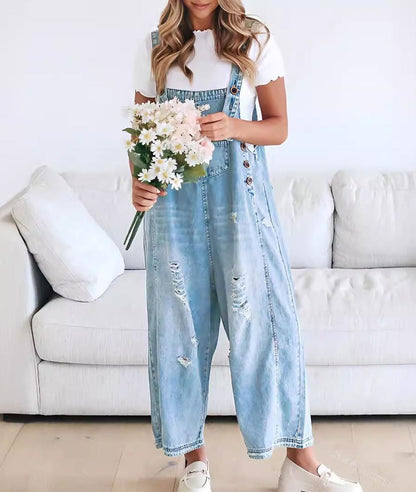 🔥מבצע לזמן מוגבל 50% הנחה💕 אוברול ג'ינס קרועים וחמוד לנשים