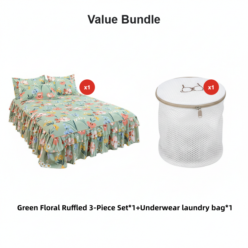 ⏳50% הנחה לזמן מוגבל⏰סט חצאית מיטה מקומטת 3 חלקים🛏️