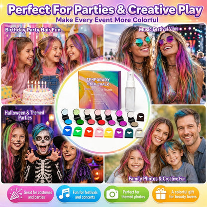 🎉🔥Last Day 52% OFF - 🌈12-Color Temporary Hair Chalk Applicator Set🎁-Ready for Christmas!🎅