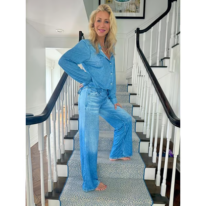🌙 סט פיג'מות Denim Dreams – גזרה נעימה, בגדי טרקלין רכים במראה ג'ינס לנוחות כל הלילה 🌟