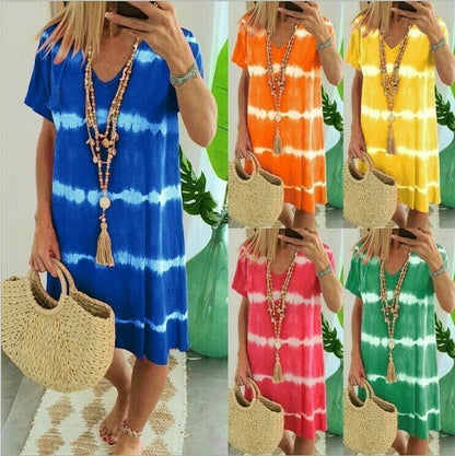 👗✨ שמלת טי-שירט פסים טיי-דיי | 🌈 רכה, זורמת ומסוגננת | 🌊 מושלמת לקיץ ולחוף | 🔥 50% הנחה עכשיו!