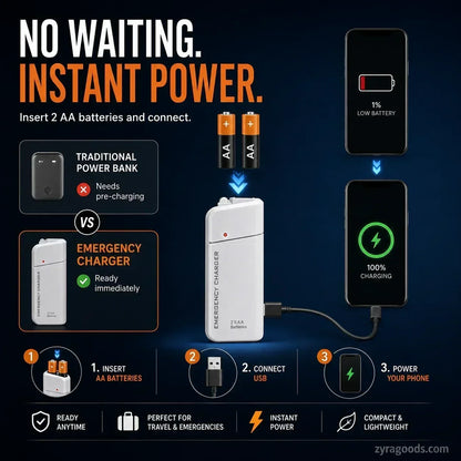 🔋 50% OFF – AA Battery Emergency Phone Charger | Pocket Power Bank with LED Flashlight charm-cart