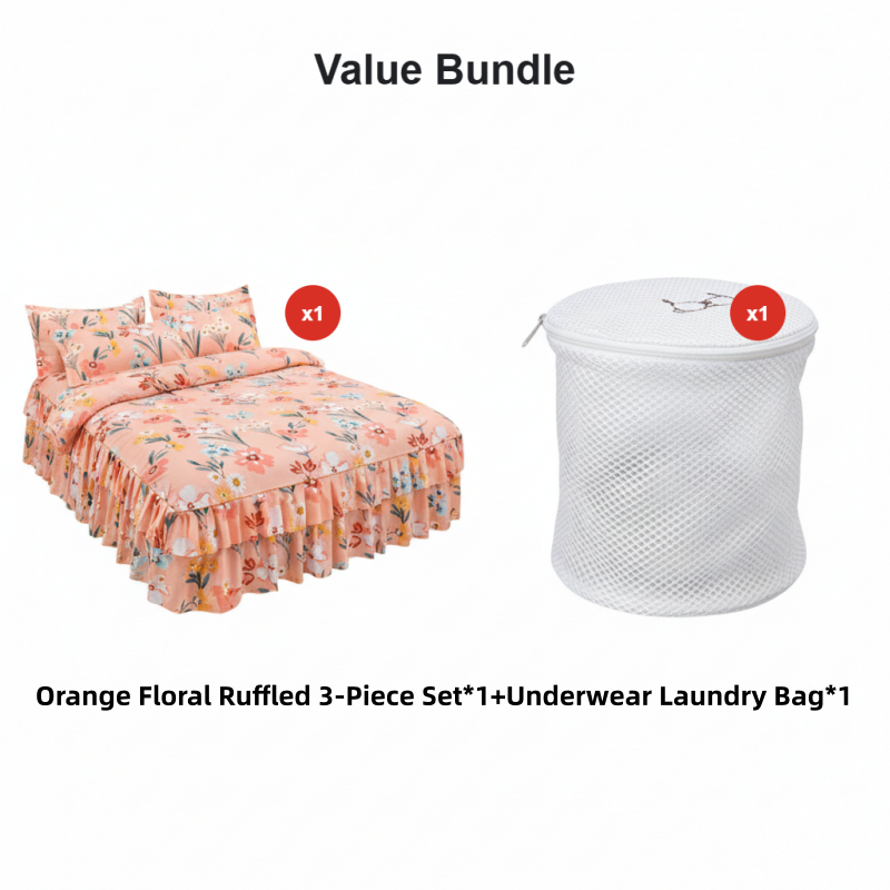 ⏳50% הנחה לזמן מוגבל⏰סט חצאית מיטה מקומטת 3 חלקים🛏️