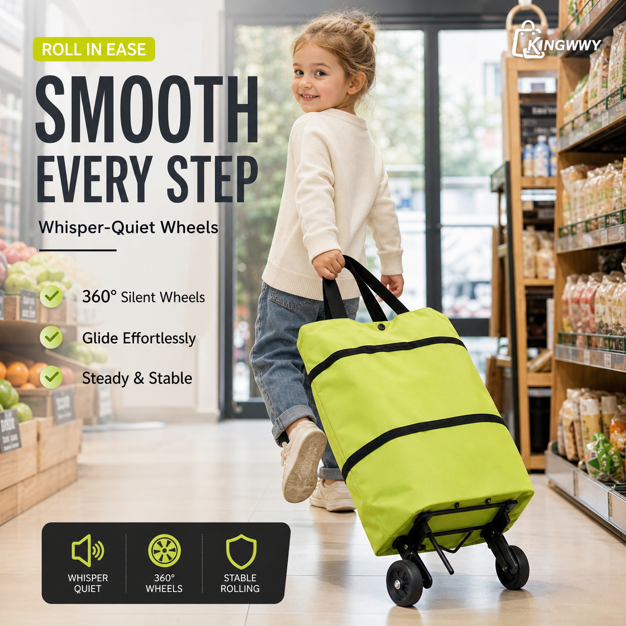 🛒✨ עגלת קניות מתקפלת 2-ב-1 | קיבולת 23 ליטר | גלגלים שקטים | בד אוקספורד איכותי 🌿