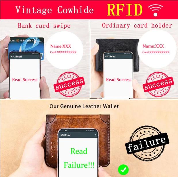 ארנק עור מינימליסטי לגברים עם חסימת RFID - עור פרה דק במיוחד, שכבה עליונה אמיתית, עיצוב קצר לנשיאה יומיומית