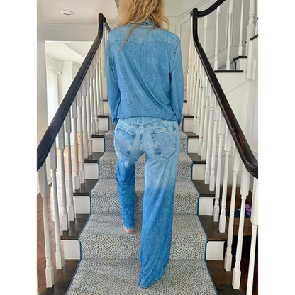 🌙 סט פיג'מות Denim Dreams – גזרה נעימה, בגדי טרקלין רכים במראה ג'ינס לנוחות כל הלילה 🌟