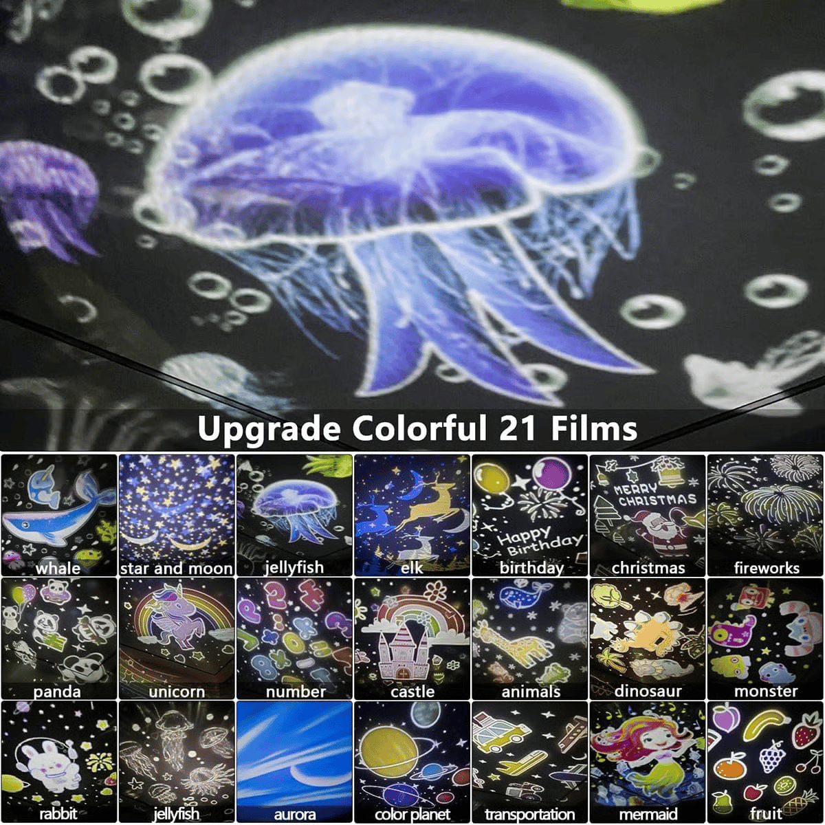 מקרן לילה לילדים עם 15 שקופיות