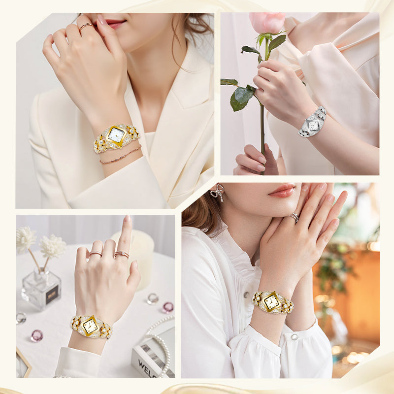 💥המתנה הטובה ביותר לנשים ✨שעון רטרו קוורץ עם אבני חן נוצצות. ⌚