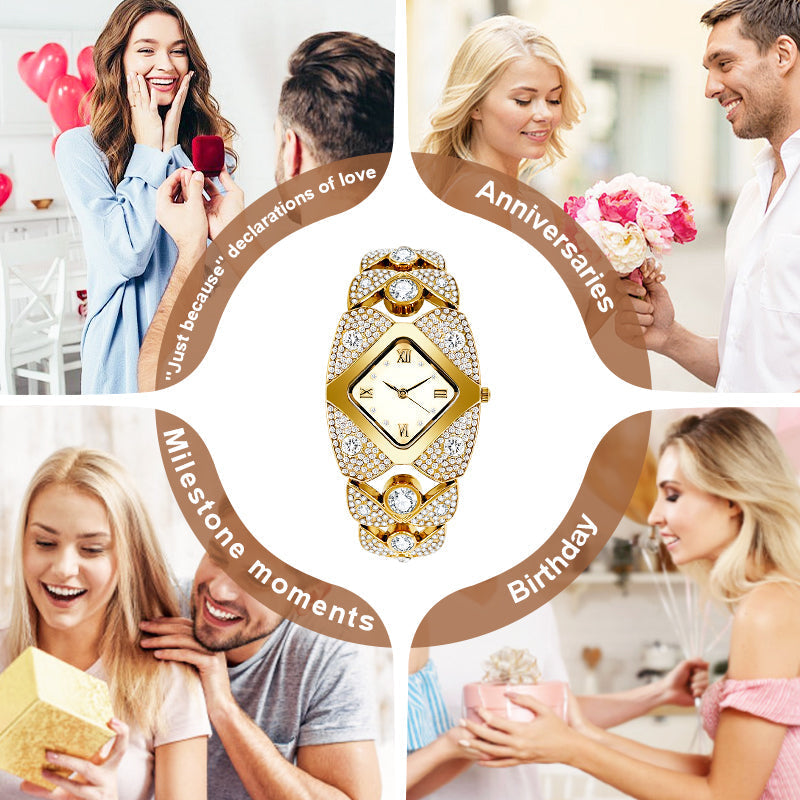💥המתנה הטובה ביותר לנשים ✨שעון רטרו קוורץ עם אבני חן נוצצות. ⌚