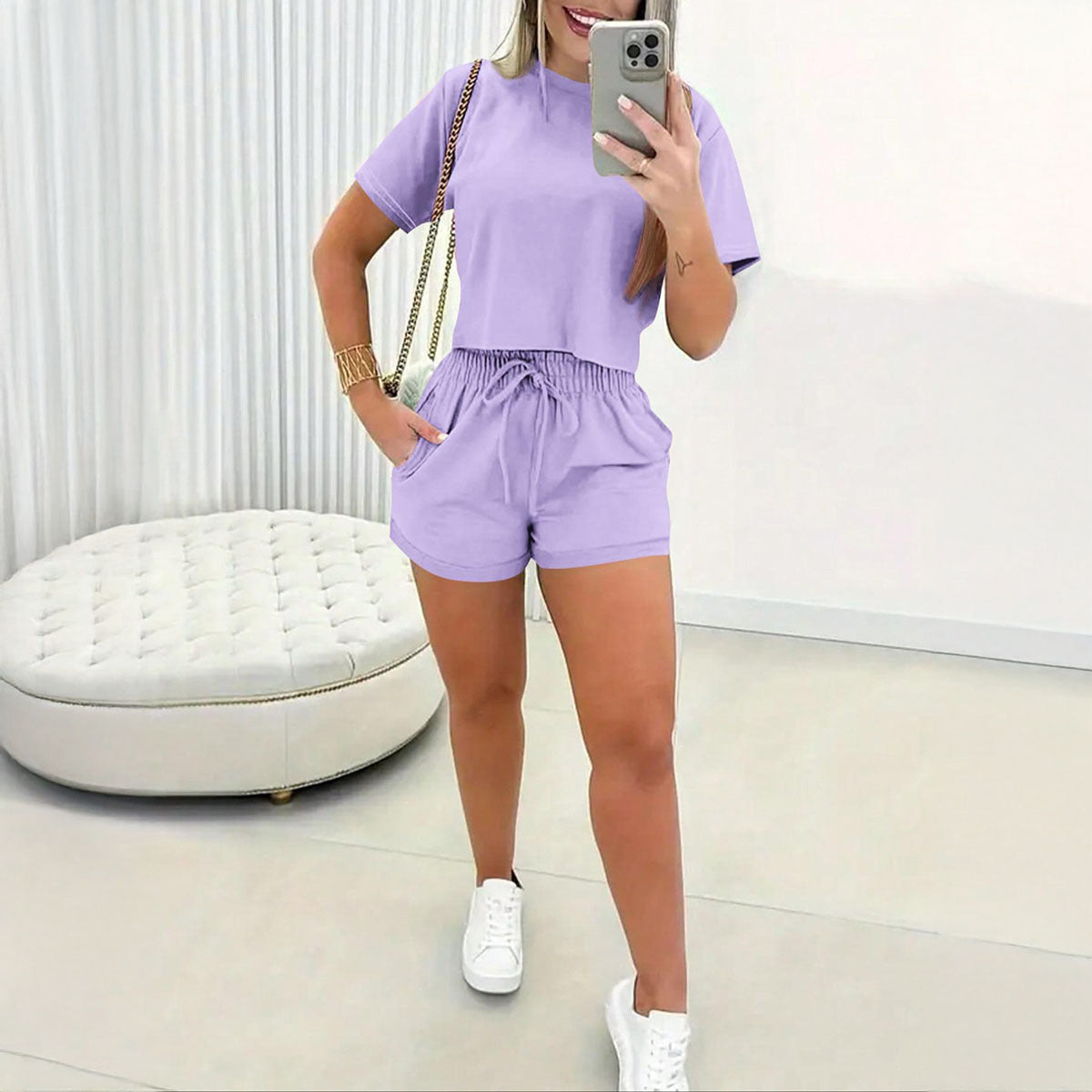 👗🩳 סט לאונג' לנשים – חולצה רפויה ומכנסיים קצרים | שרוך מתכוונן, כיסים עמוקים – 50% הנחה! 🔥🌸