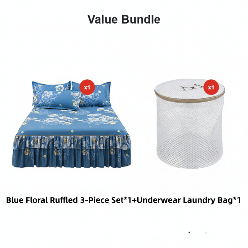 ⏳50% הנחה לזמן מוגבל⏰סט חצאית מיטה מקומטת 3 חלקים🛏️