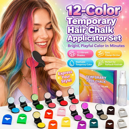 🎉🔥Last Day 52% OFF - 🌈12-Color Temporary Hair Chalk Applicator Set🎁-Ready for Christmas!🎅