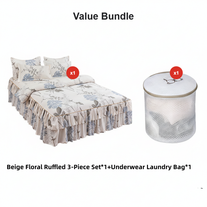 ⏳50% הנחה לזמן מוגבל⏰סט חצאית מיטה מקומטת 3 חלקים🛏️