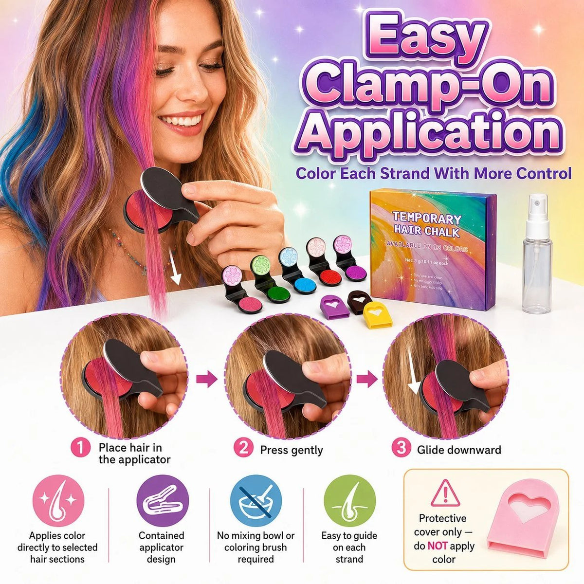 🎉🔥Last Day 52% OFF - 🌈12-Color Temporary Hair Chalk Applicator Set🎁-Ready for Christmas!🎅