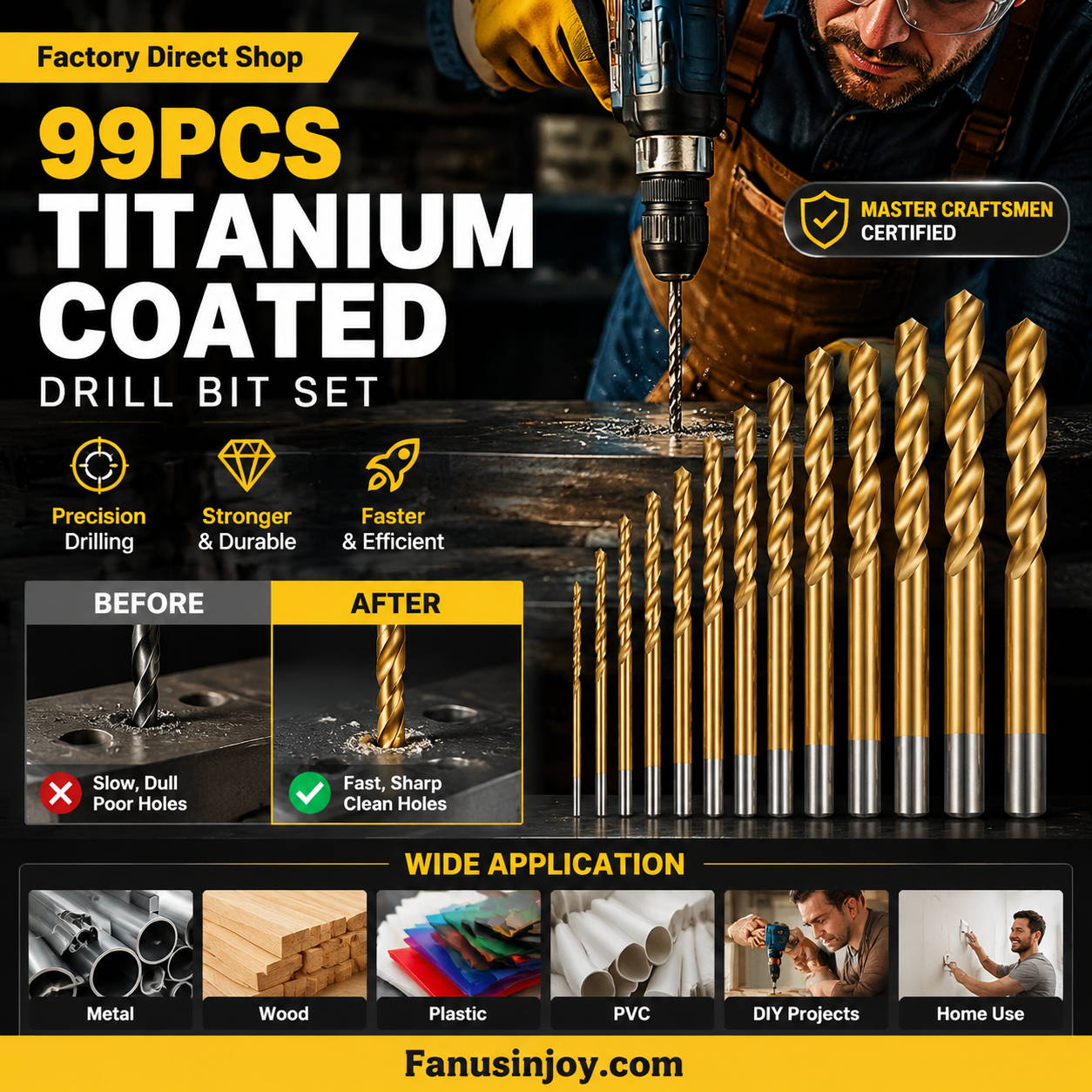 🔧✨ סט מקדחות ציפוי טיטניום | 50/60/70/99 יחידות | קידוח עץ, מתכת, פלסטיק ומתכת | פלדת HSS מקצועית 🏆