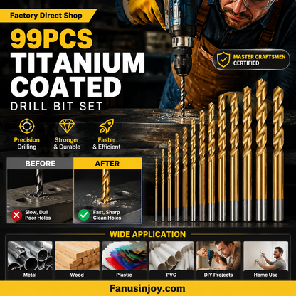🔧✨ סט מקדחות ציפוי טיטניום | 50/60/70/99 יחידות | קידוח עץ, מתכת, פלסטיק ומתכת | פלדת HSS מקצועית 🏆